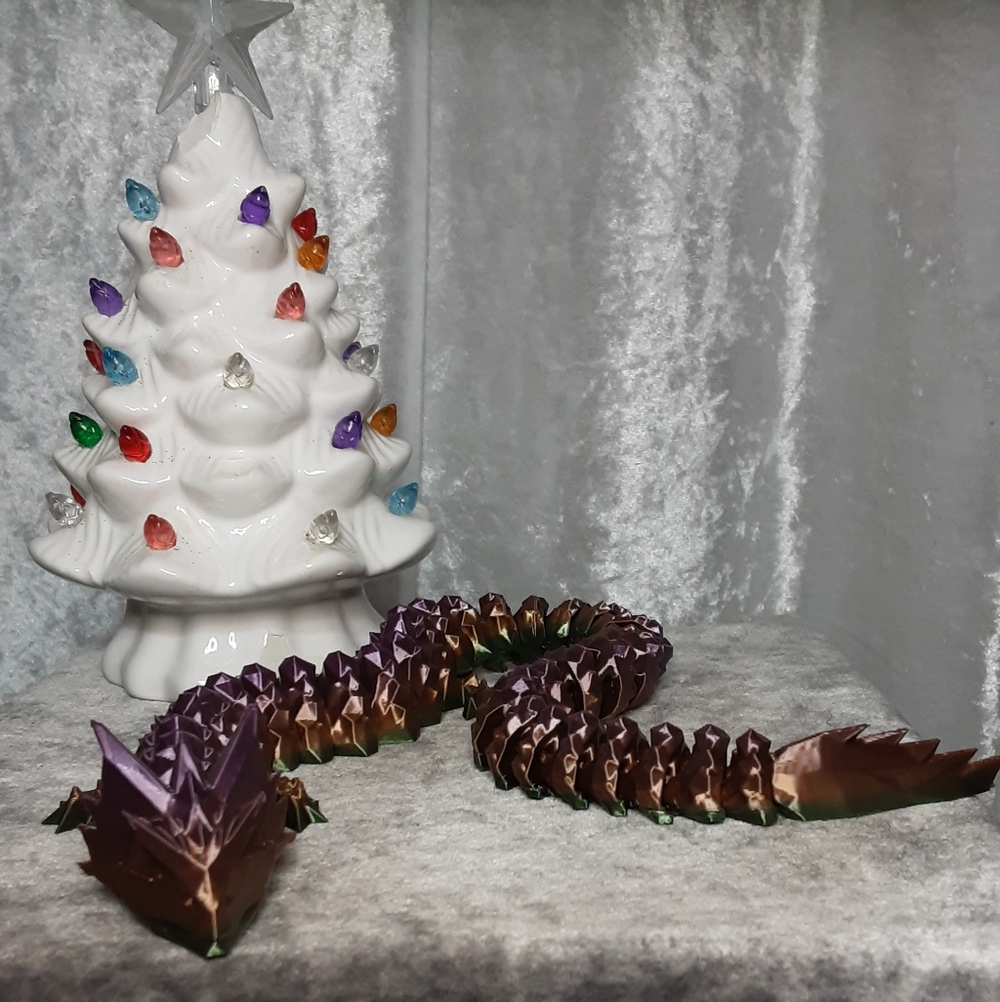 Handmade Articulated Crystal Dragon 3D Printed 16" Long Lavander Copper Colors